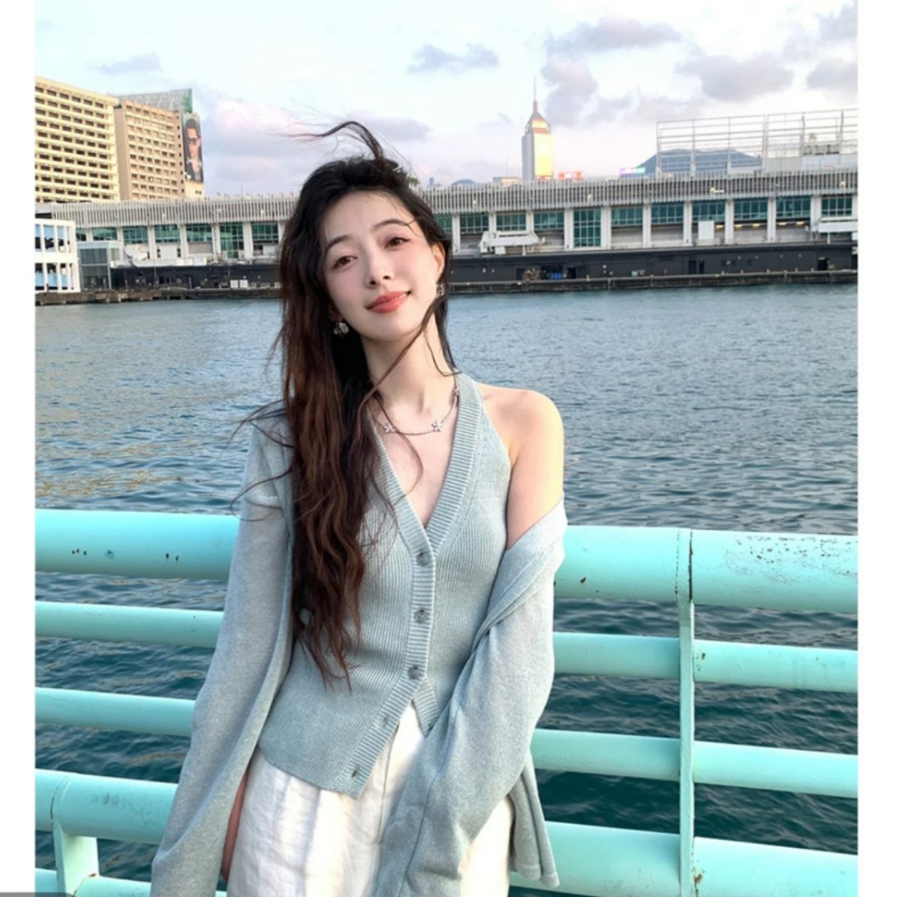 Laiser Tennis Line Free Collar Rotary Sleeve Cardigan/V-neck Vest Women's Slim Knit Sweater Spring