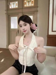 Lace jacquard neck strap bow sling vest with pure slim fit and backless breast