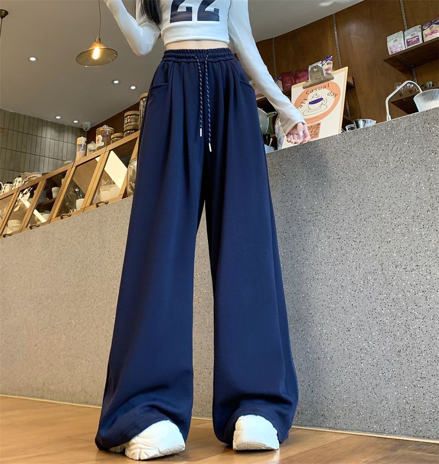 New spring drawstring wide-leg high waist drooping versatile casual sports pants
