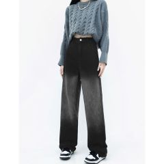 Spring and Autumn new gradient meat cover ins straight jeans for women with high waist slimness and height versatile floor jeans