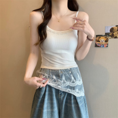 實拍屁簾吊帶背心人手一件疊穿打底神器百搭網紗蕾絲拼接上衣
