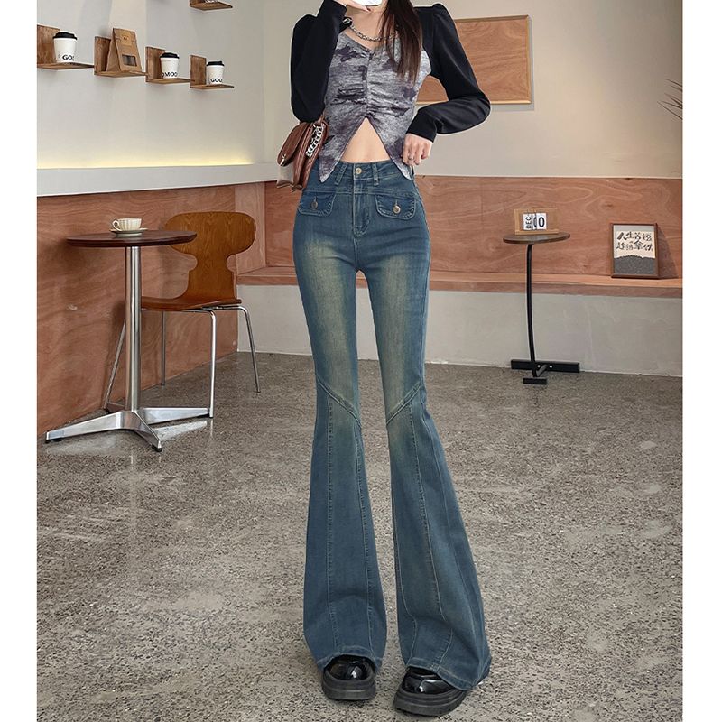 Trendy Harajuku style jeans for women in spring and autumn new hot girls retro fashionable horseshoe jeans trendy