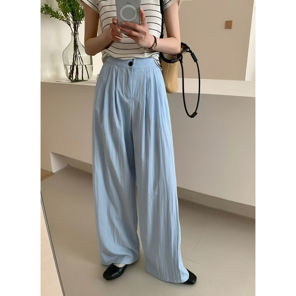 Real shot!  2025 new elastic waist fashionable light and breathable casual pants for women loose suit pants wide-leg pants