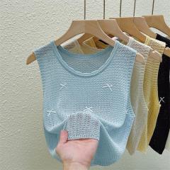 實拍設計感鏤空背心針織衫女2025新款夏修身顯瘦外穿短款無袖上衣