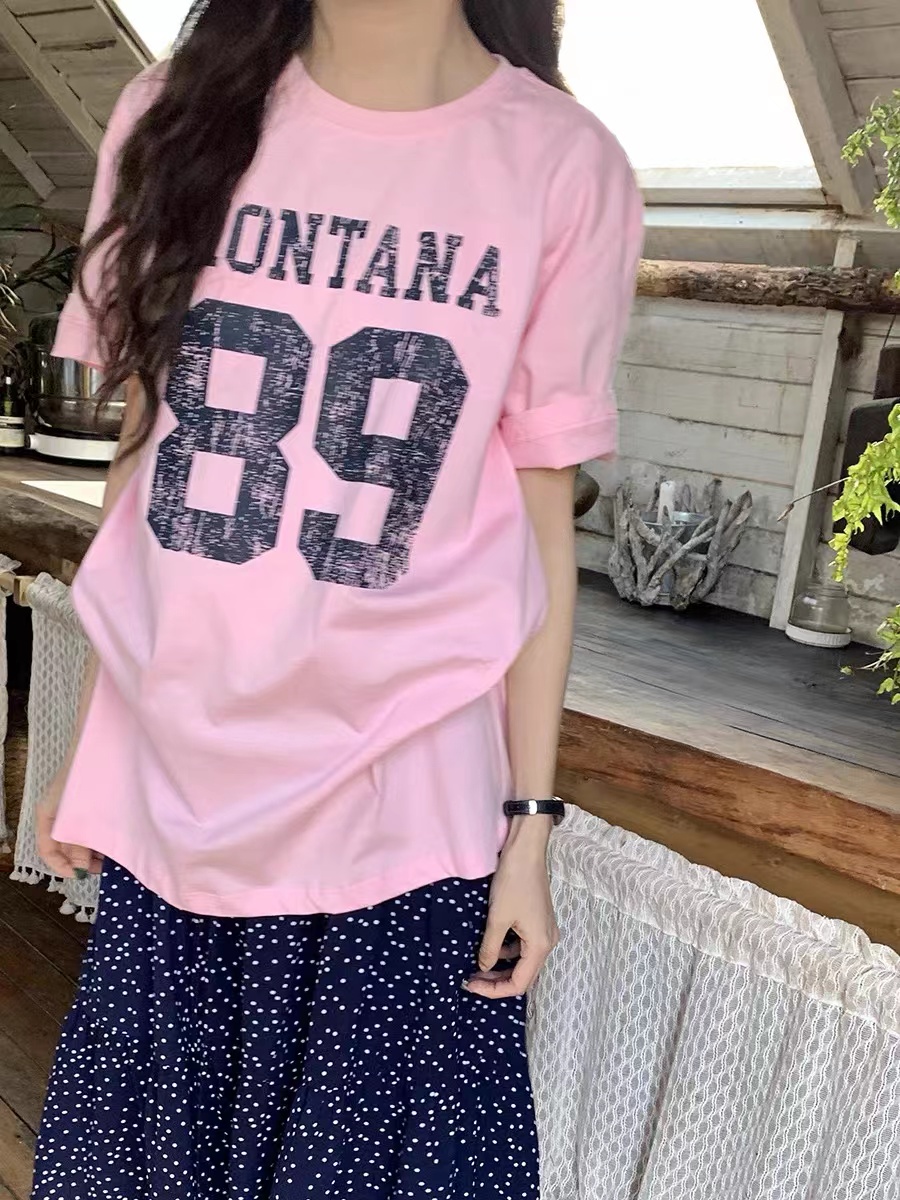 Korean chic pure cotton American style cool digital letter printing short-sleeved T-shirt women's casual sports style loose top