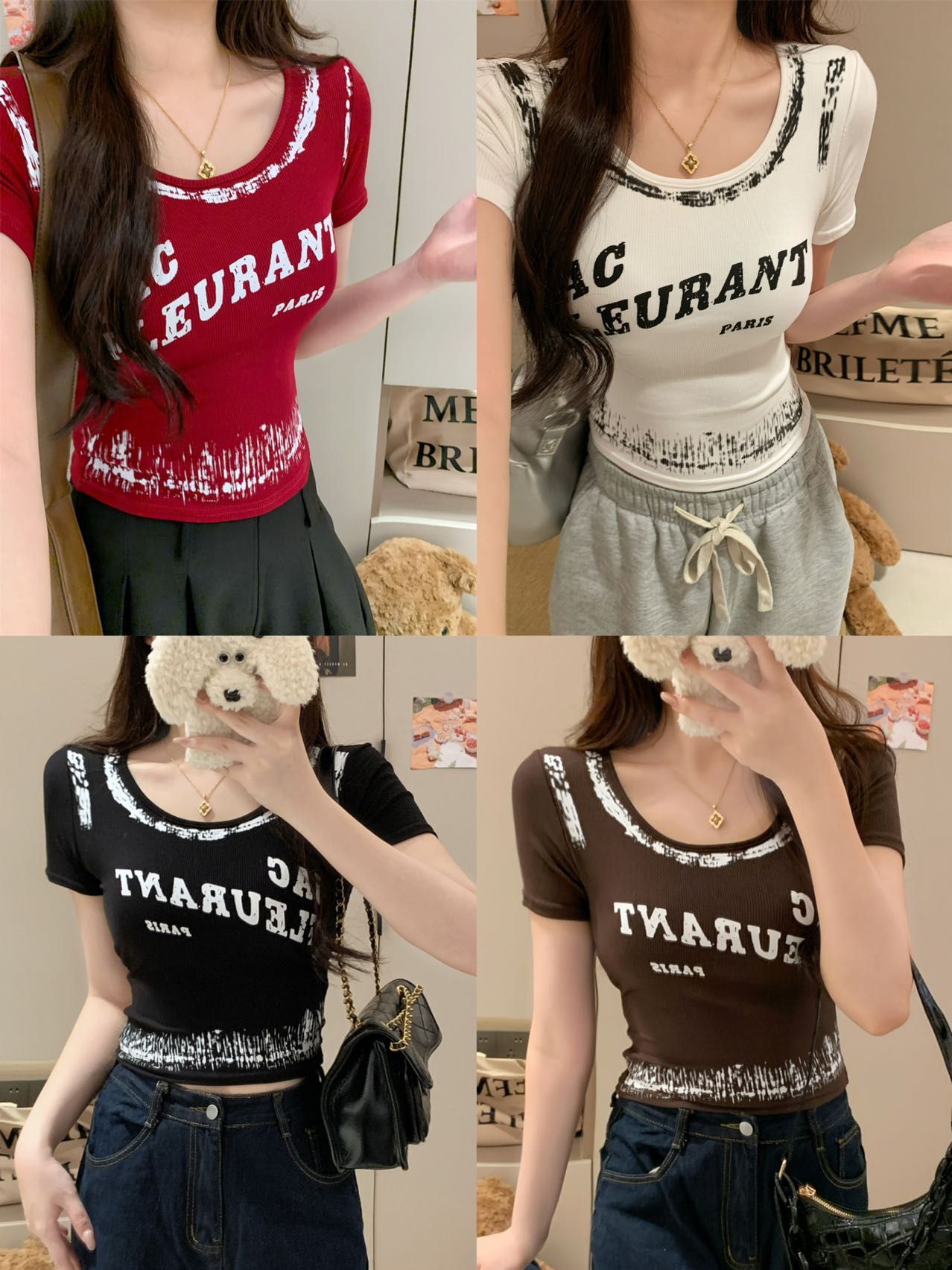 人棉辣妹蕾絲鏤空紅色正肩短袖t恤女夏修身顯瘦短款露臍上衣