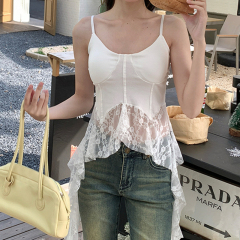 不規則蕾絲吊帶背心女外穿泰式甜辣妹魚骨抹胸上衣早春內搭絕美