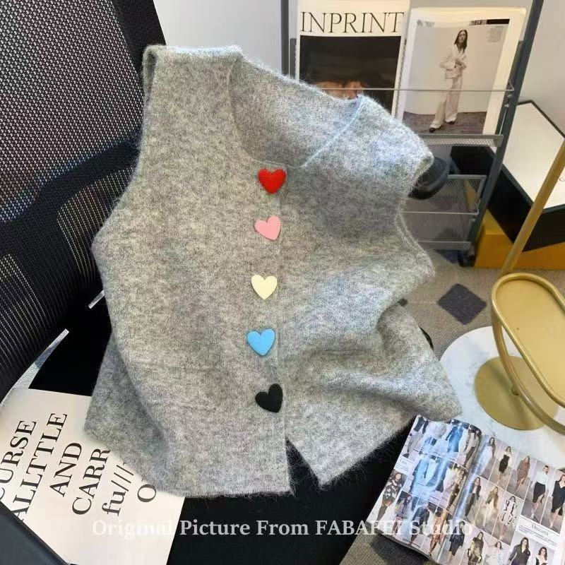 European Station 2025 autumn and winter new love color button sweater fashionable temperament sweet age-reducing sleeveless vest vest vest vest vest women