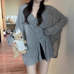 官圖 防曬開衫女長袖夏季外搭薄款寬鬆透氣上衣微透空調衫