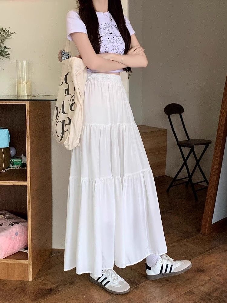粉色半身裙春季新款百搭半裙女小個子法式溫柔風a字裙大擺裙長裙