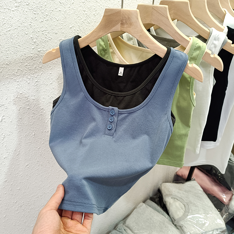 Real shot of pure cotton fake two-piece suspender vest for women