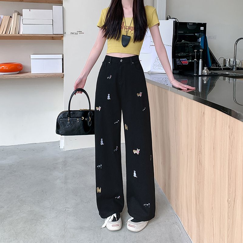 Real shot~ Women's new wide-leg loose floor pants high-waisted slim straight-leg pants