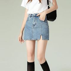 Korean version of commuting half-body denim women's spring and summer new slim casual and versatile A-line ins hip-pack denim skirt