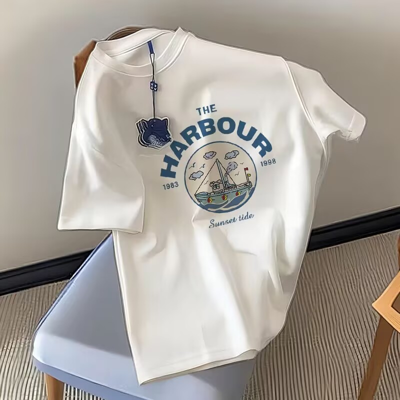 Letter white printed short-sleeved T-shirt for men and women summer new simple plus size couple outfit ins