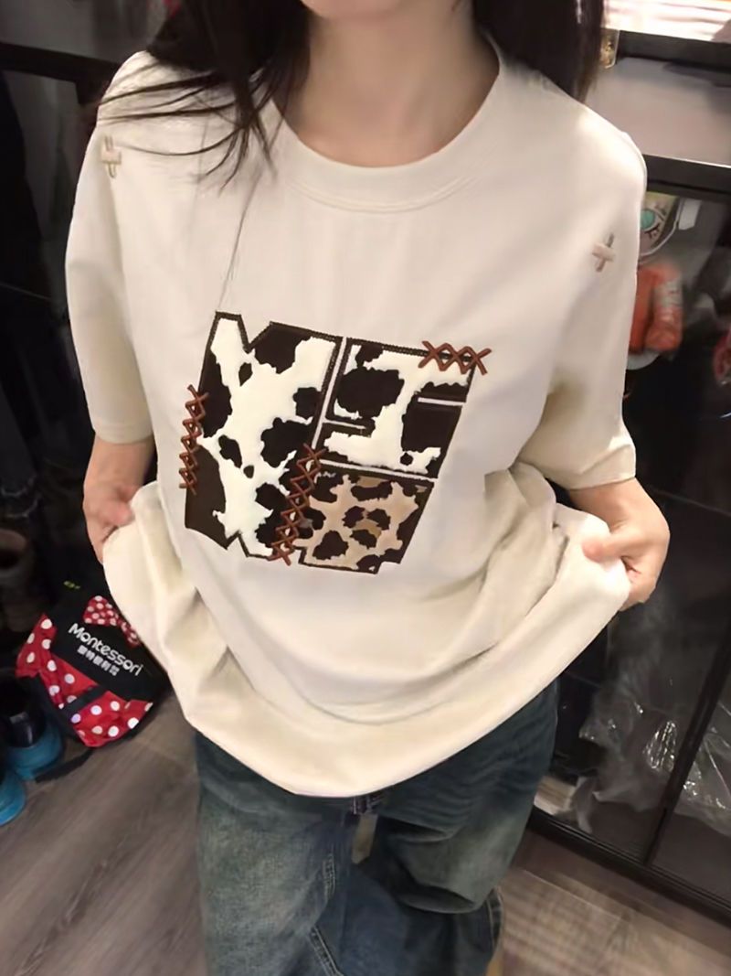 Tmall quality 40 pieces 210 grams small fresh apricot creative embroidery ins original thread collar T-shirt