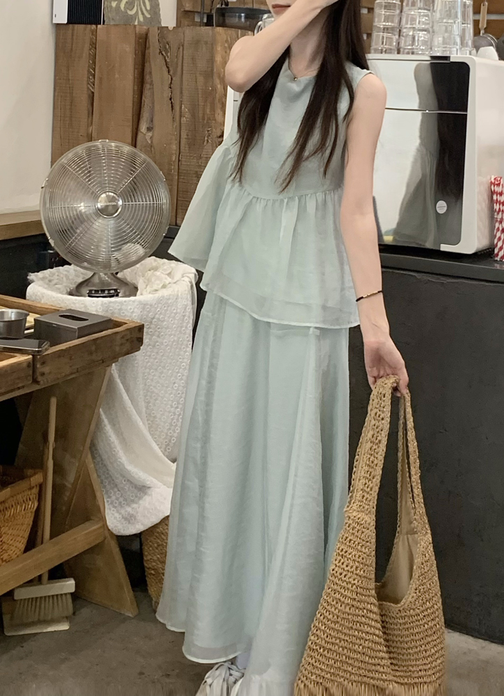 Real shot of Mint Mambo style sleeveless suit age-reducing vest super fairy skirt