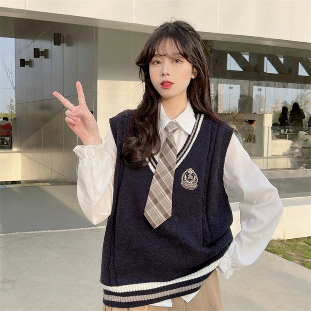 2025 new style college style badge embroidered knitted vest vest for women in autumn and winter sweater wearing sweet horse clips