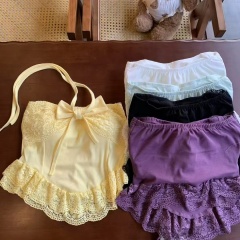 French sweet bow lace neck vest slim fit versatile with chest pad base coat