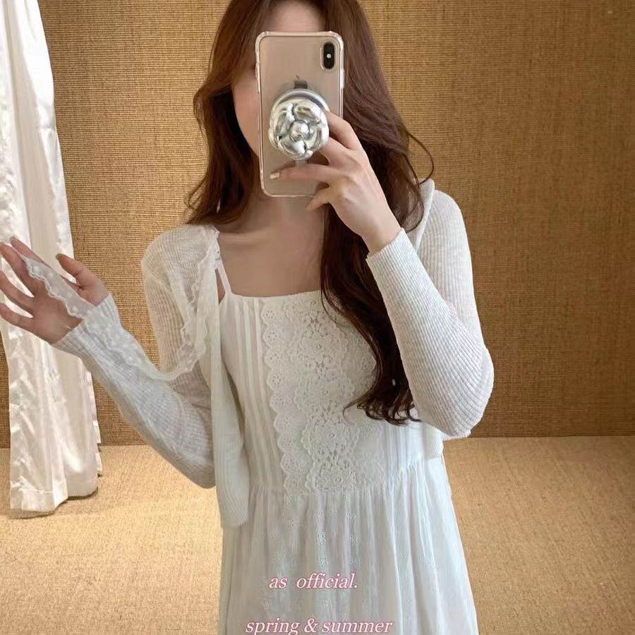 Lace v-neck bamboo joint hemp knitted sun protection cardigan for women 25 summer new thin small vest outer blouse top
