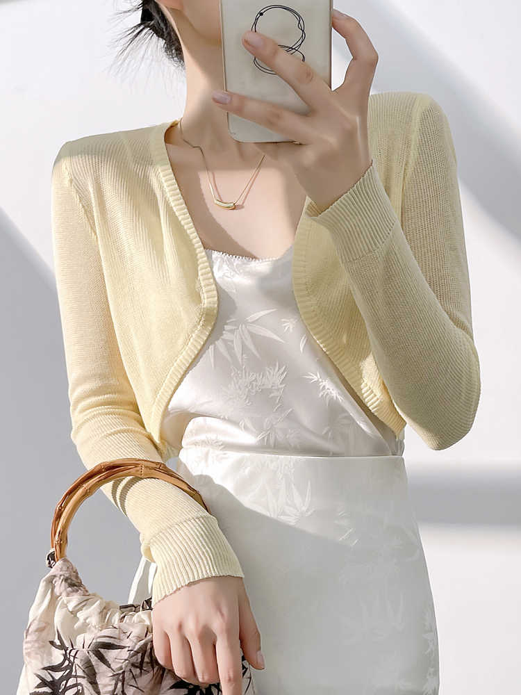Sunscreen vest short outer cheongsam with suspender skirt shawl for women summer thin knitted cardigan jacket shirt