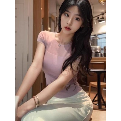 Micro-transparent splicing sweater women's temperament slim black top summer 2025 new slim short-sleeved round neck T-shirt