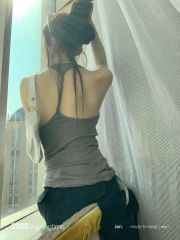 New summer sweet hot girl pure design American sports style halter neck backless suspender vest women's sleeveless top