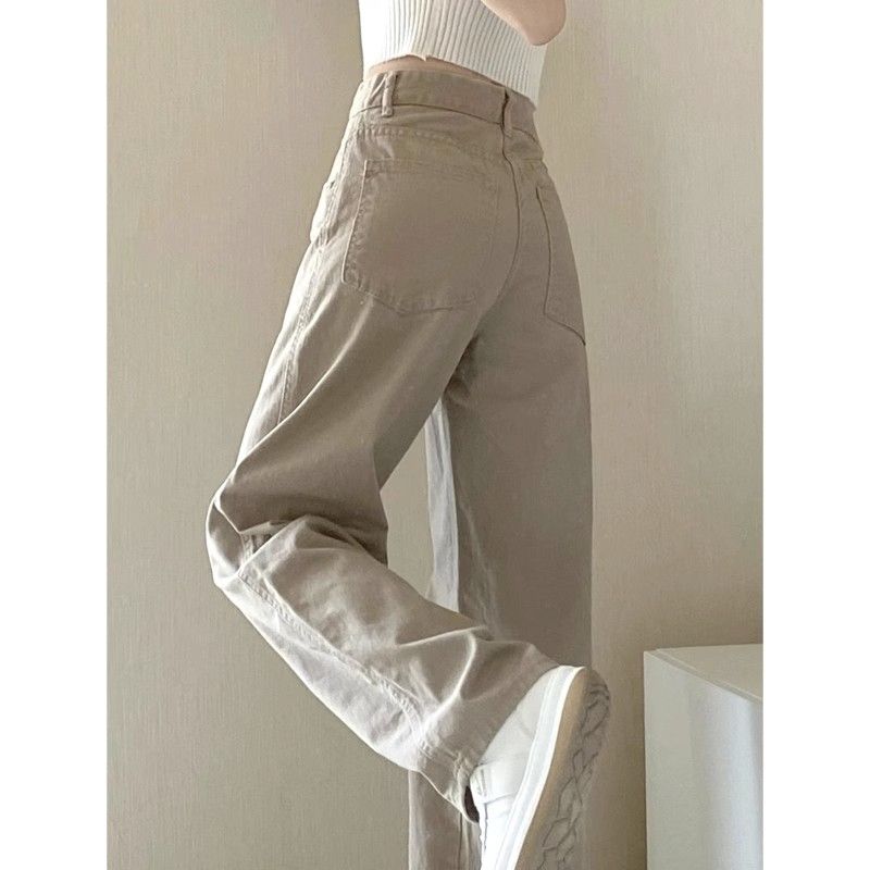 Retro straight jeans for women in spring and autumn new style small high waist loose slim and versatile casual wide-leg floor trousers
