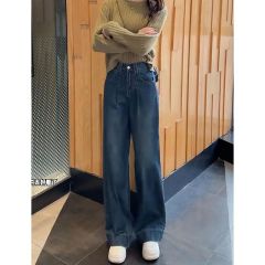 Lazy style simple and versatile straight jeans for women in spring and autumn new style fashionable high-waist loose flesh-covering slimming jeans