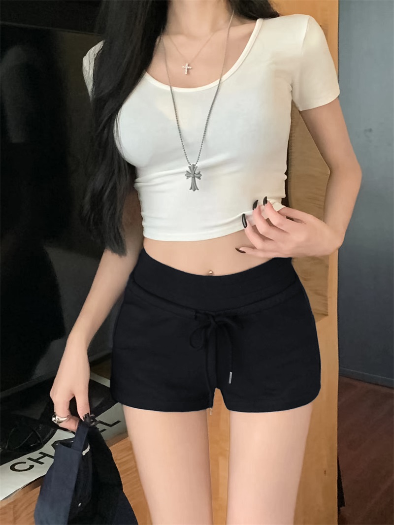 Real shot!  !  Hot pants with a low waist hot girl shorts for women with a slim drawstring sports hot pants