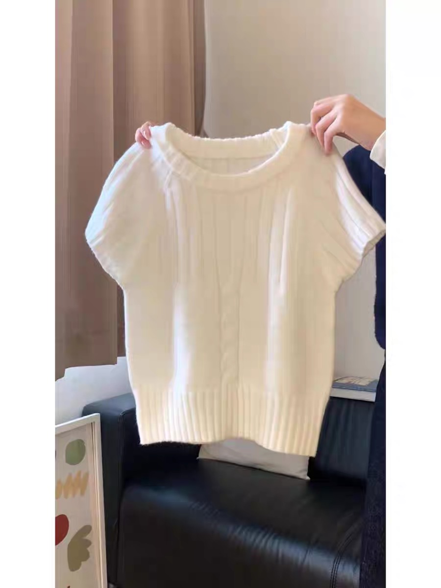 A complete set of age-reducing suit for women knitted short-sleeved tops for cute puppy printed skirts for two pieces