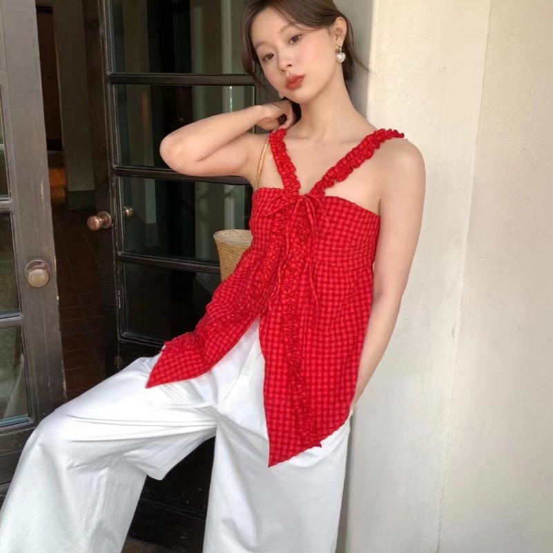 Summer 2025 New Korean Style Minority Design High-End Fitted Whitening Texture Feeling Slimming Outerwear Tank Top for Women