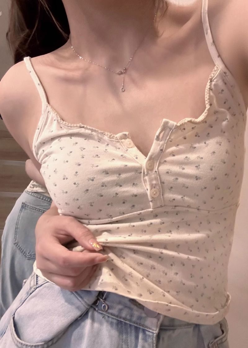 Official picture 92 cotton/8 spandex 40 210g pure cotton floral small suspender slim short vest