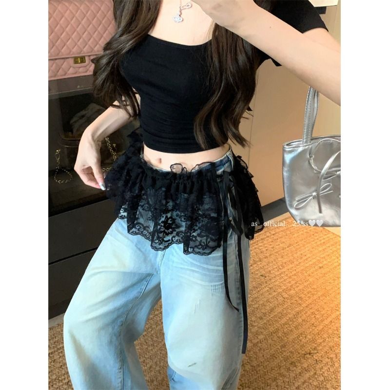 Lace Heavy Industry Lace Lace Wood Ear Skirt Women's Spring and Autumn Layered Snake Apron Design Short Skirt