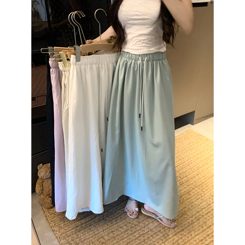 Real shot!  2025 new elastic waist drawstring Korean versatile casual skirt for women