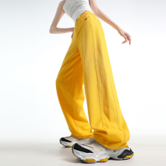 炸街~慵懶風！街頭隨性多巴胺高街黃色鐮刀闊腿牛仔褲千禧辣妹