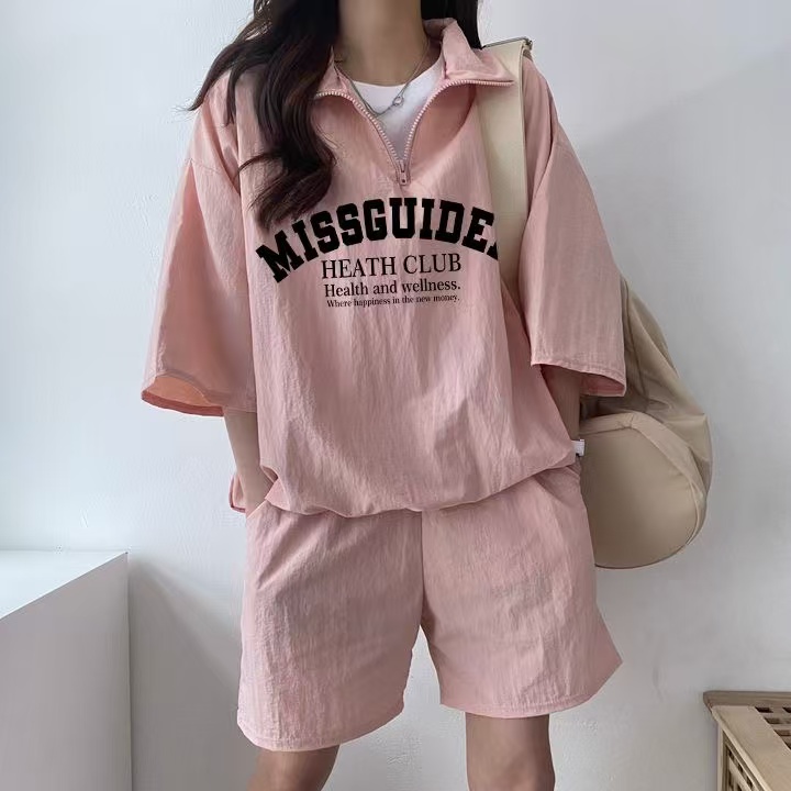 Korean sportswear suit for women in summer new short-sleeved shorts campus style cute girl running two pieces
