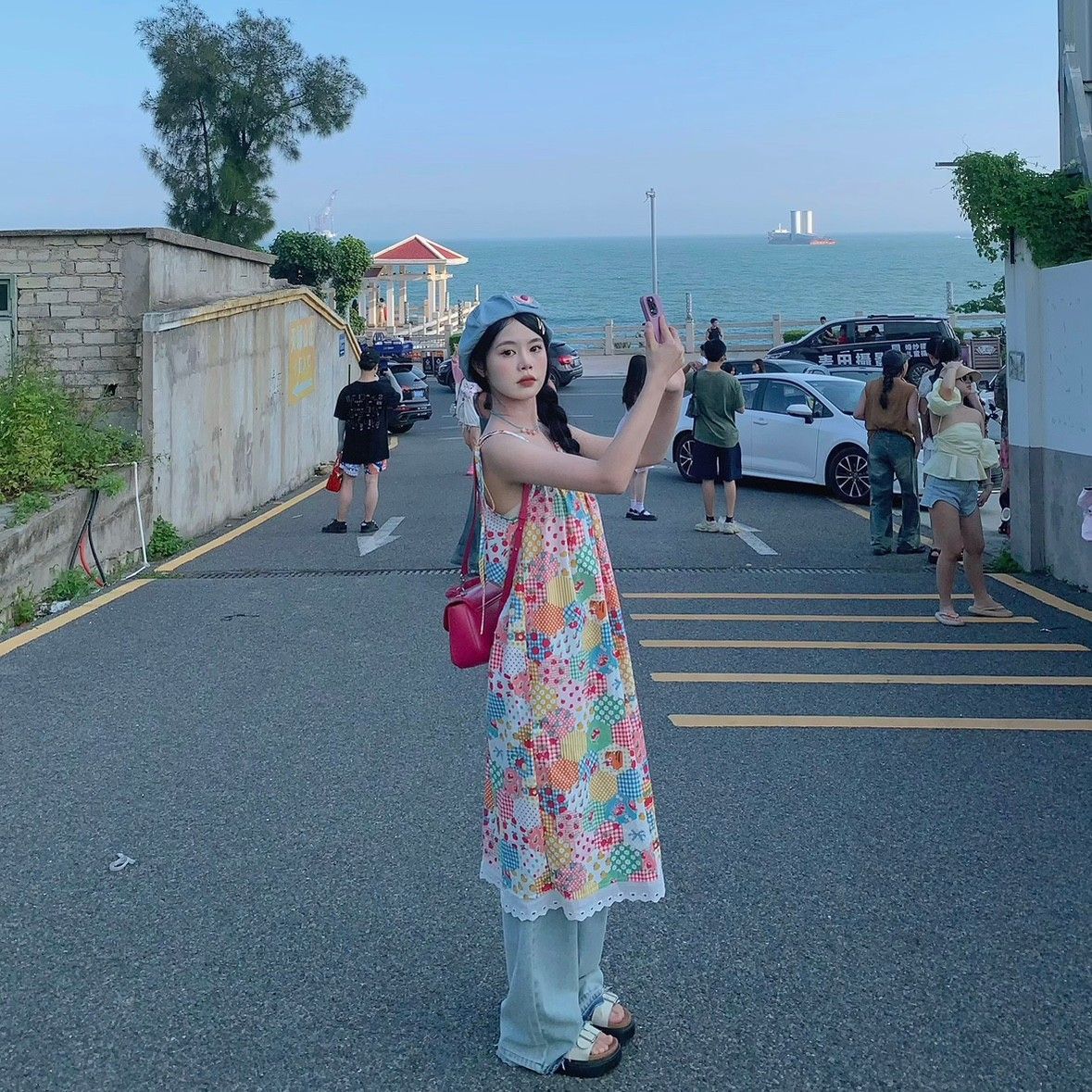 summer playful color suspender dress pullover travel sweet age-reducing sweet cute niche design sense women