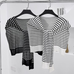 Ice silk striped thin knitted shawl for women Korean style fashionable and versatile vest yarn with shoulder guard shoulder guard cervical vertebra