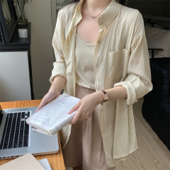 實拍 夏季卡色法式防曬襯衫女高級感開衫薄款長袖外套上衣潮