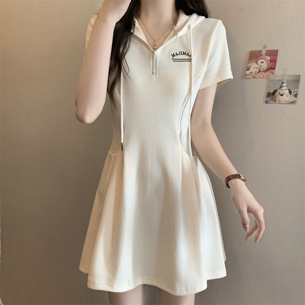 Real shot 6535 pearl floor 22% cotton 80% embroidered letter dress for women