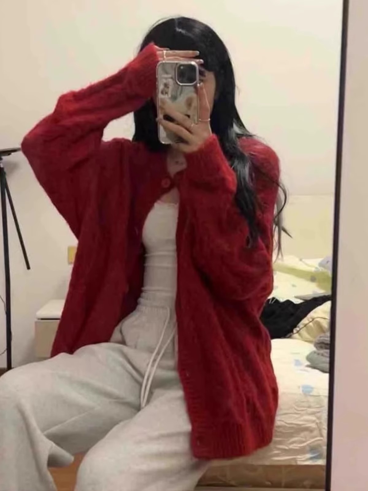 Gray knitted cardigan jacket for women 2025 spring and autumn new style small lazy style loose slim sweater top