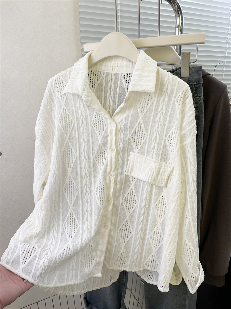 Women's Spring 2025 New Hollow Hook Design Loose Shirt Top