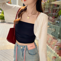 Shawl-outdoor women's sunscreen cardigan short summer ice silk knitted small vest jacket thin style with suspender skirt blouse