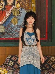 2025韓國設計款鏤空針織網格連衣裙疊穿氛圍感背心裙寬鬆罩衫外披