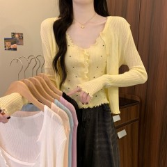 Real shot of the new Korean sweet solid color dopamine sunscreen shirt + polka dot casual suspender two-piece set