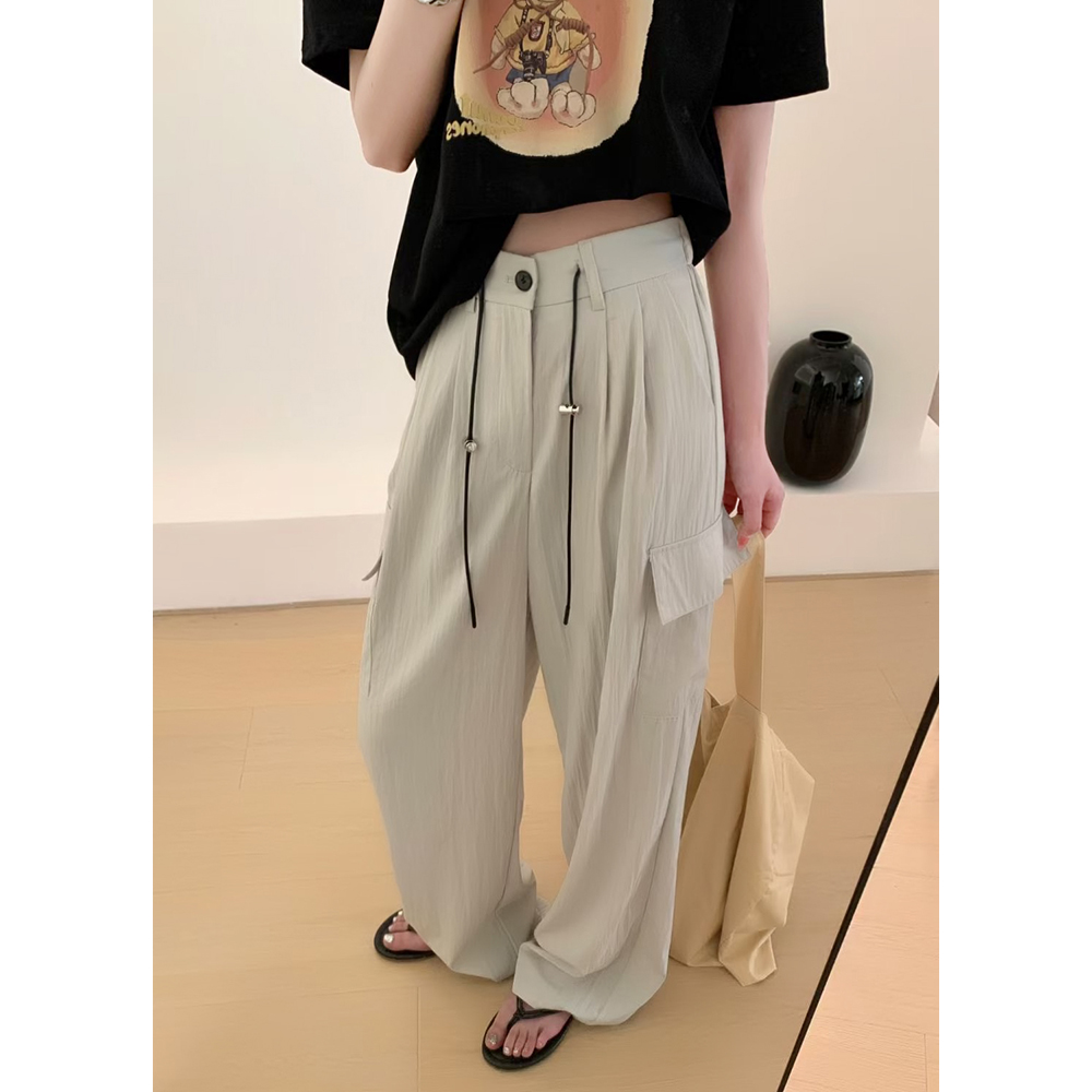 Real shot! 2025 new personalized work pants for women's elastic waist straight-leg casual loose wide-leg pants