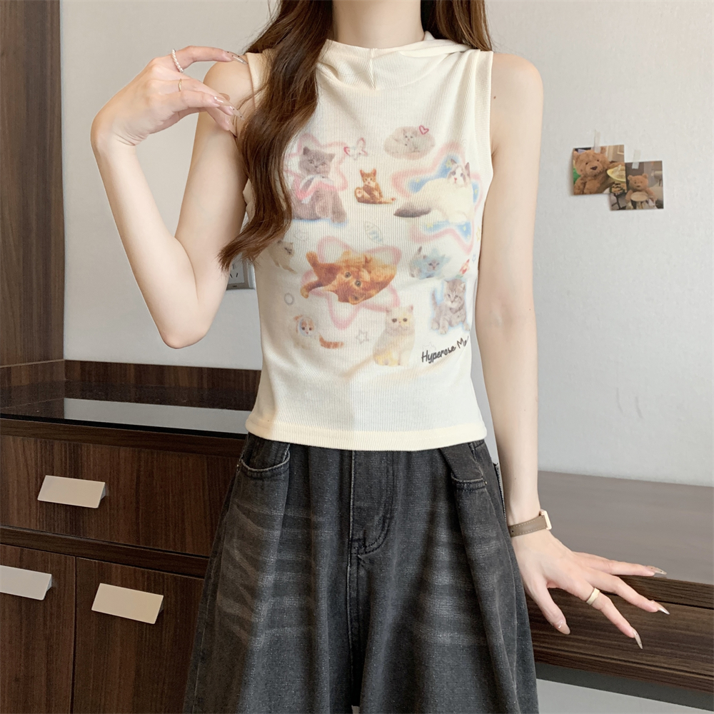 6535 Cotton Minnie Hooded Short Sleeve T-shirt for Women Digital Direct Spray