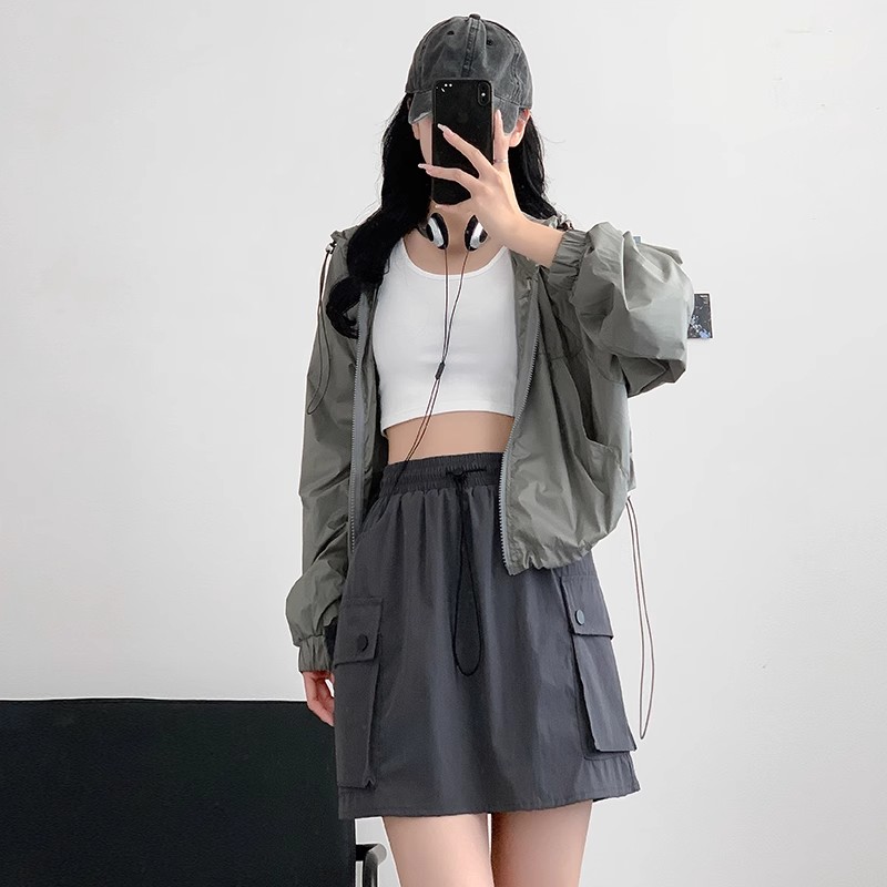 Quick-drying work skirt for women in summer high waist A-line small person looking slim American gray skirt pants