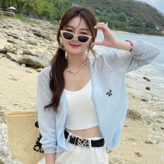 防曬開衫薄款女冰絲針織衫2025新款白色小披肩空調衫背心外搭罩衫