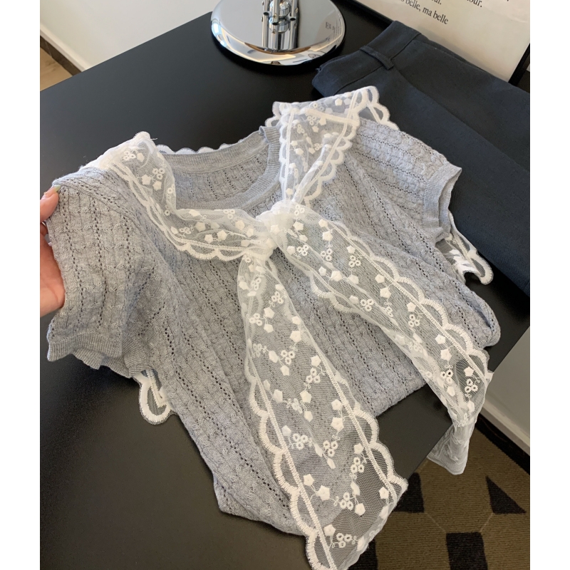 Super beautiful lace shawl ice silk sweater in summer thin Korean style two-piece suit dress fashionable slim T-shirt